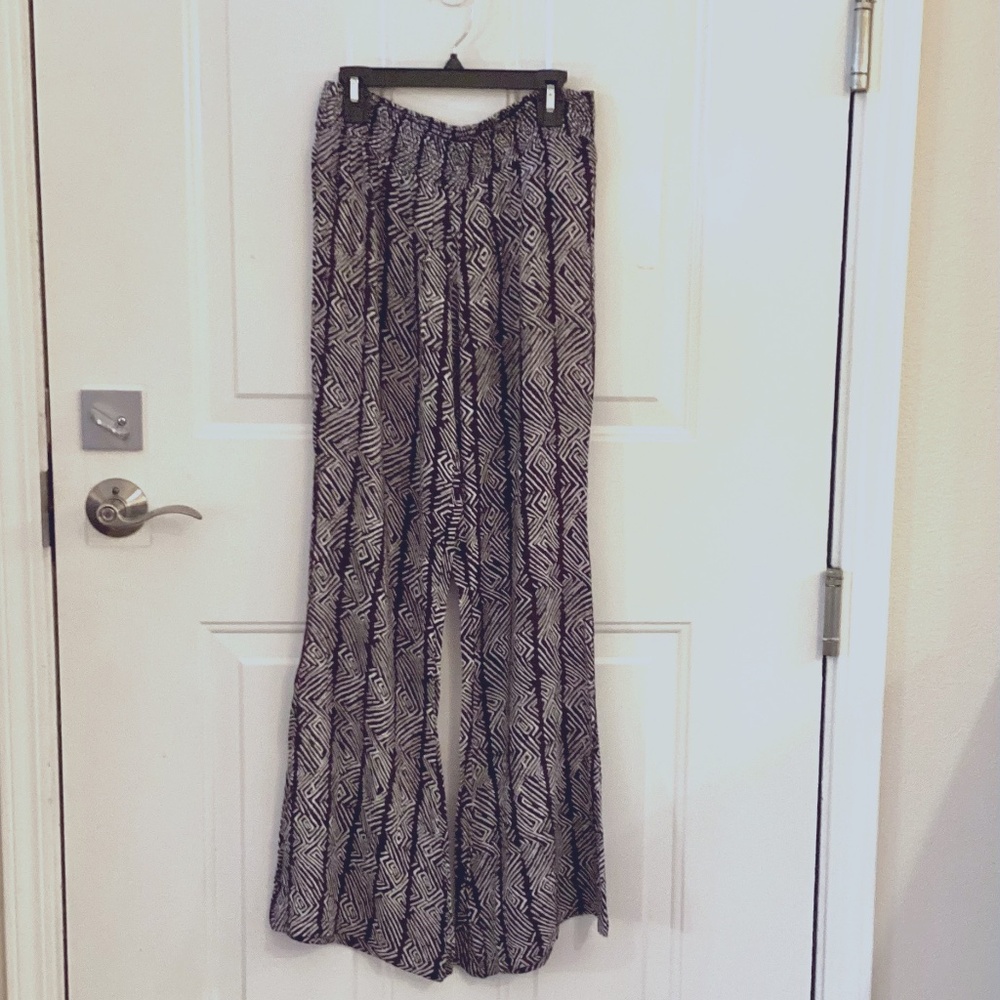 Volcom‎ Wide Leg Beach Lounge Pant Black White Print size Small